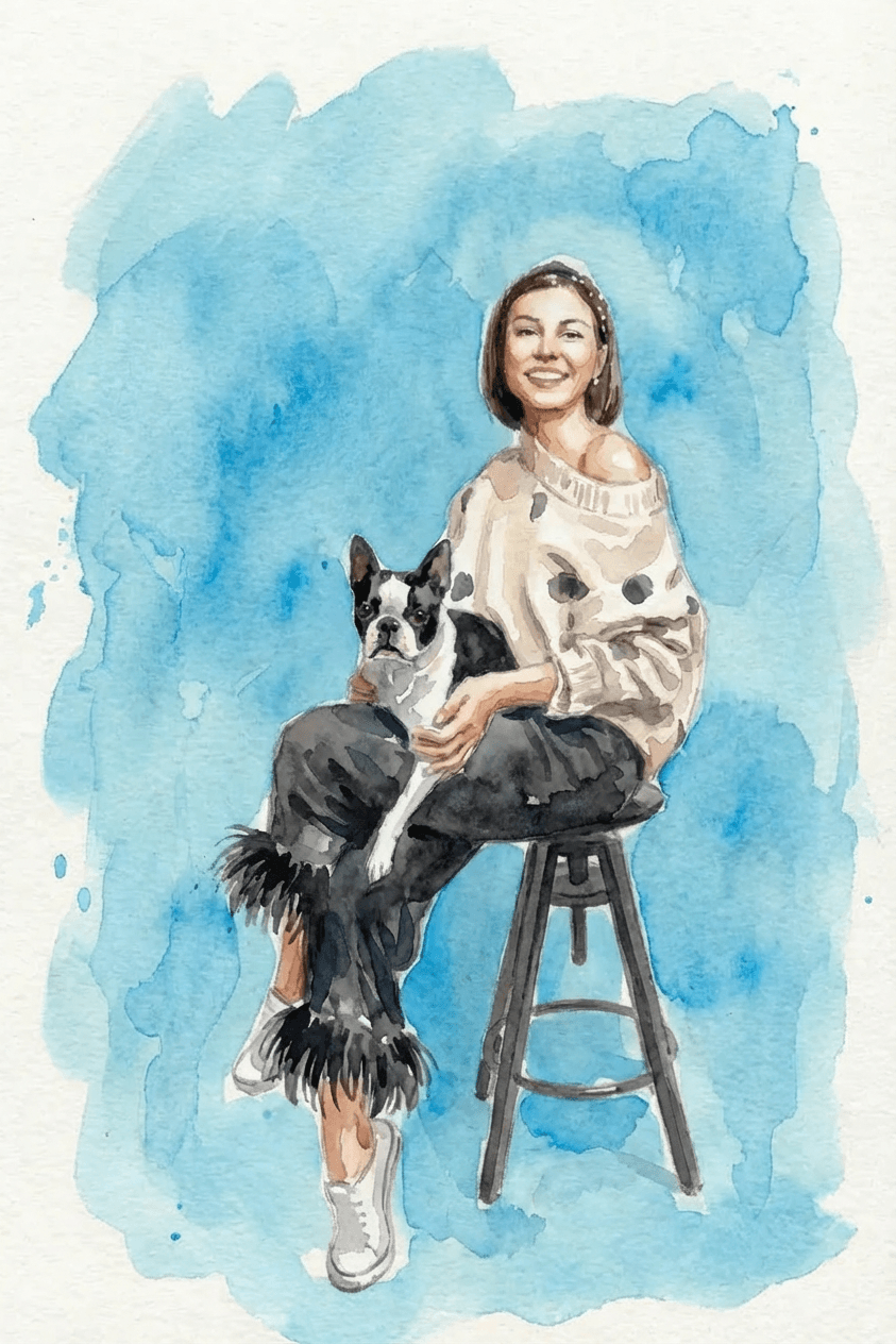 A Framory watercolor portrait sample — the soft, romantic style most moms love.